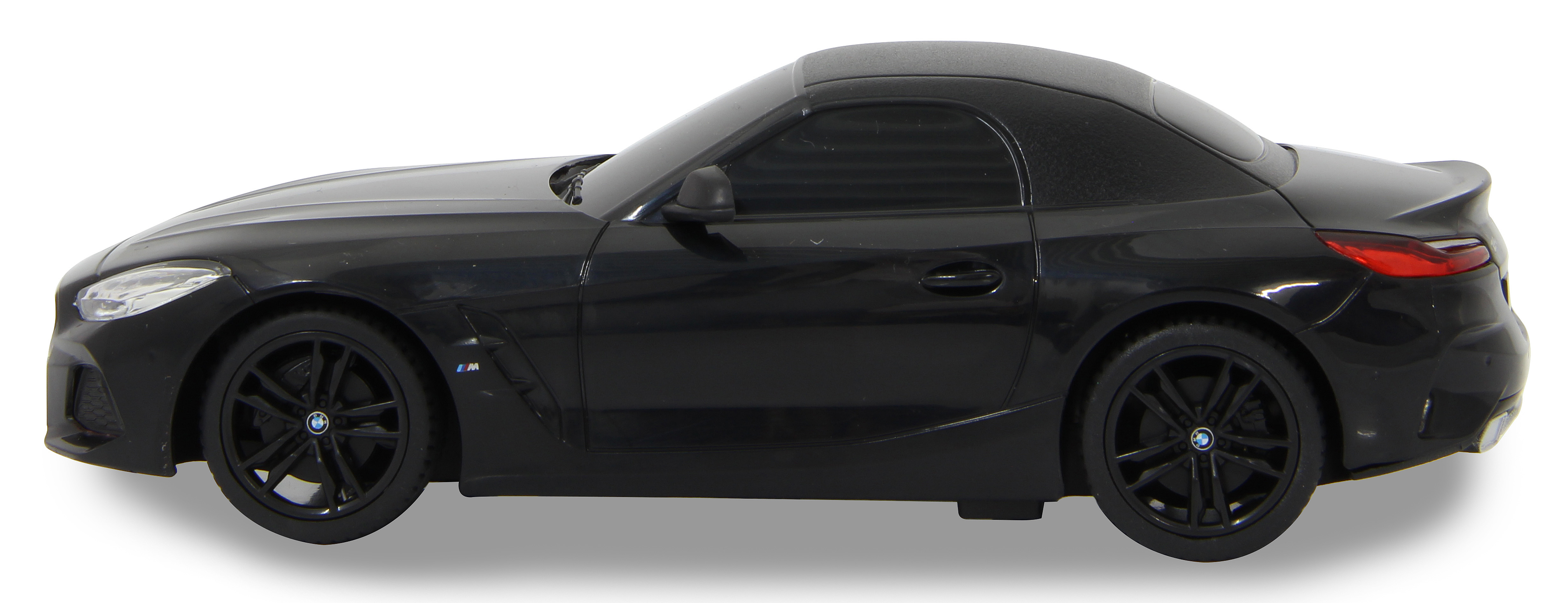 Schwarzes BMW Z4-Automodell, Seitenansicht. Das Auto steht vor weißem Hintergrund.
