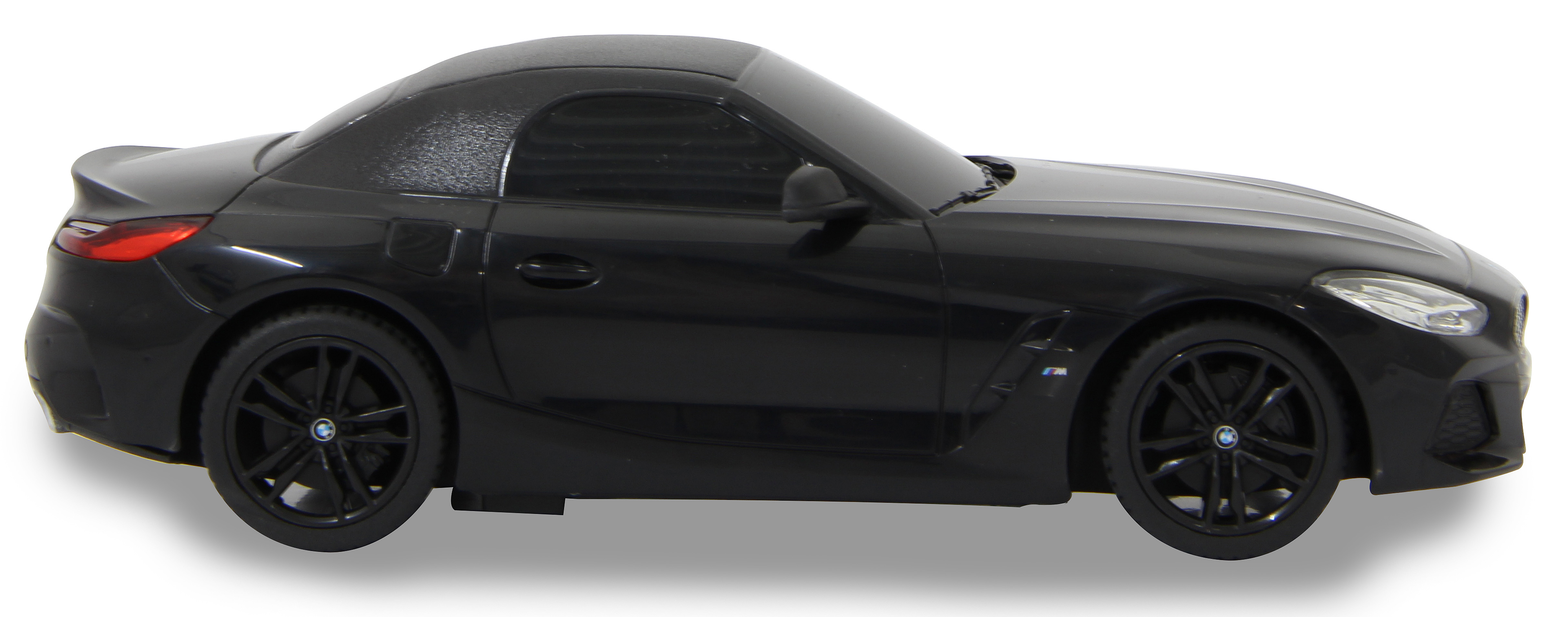 Schwarzes BMW Z4-Automodell, Seitenansicht. Das Auto steht vor weißem Hintergrund.