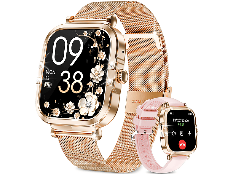 RAYOFI HK82 Smartwatch Silikon/Metall, 240 mm, Roségold/Silber