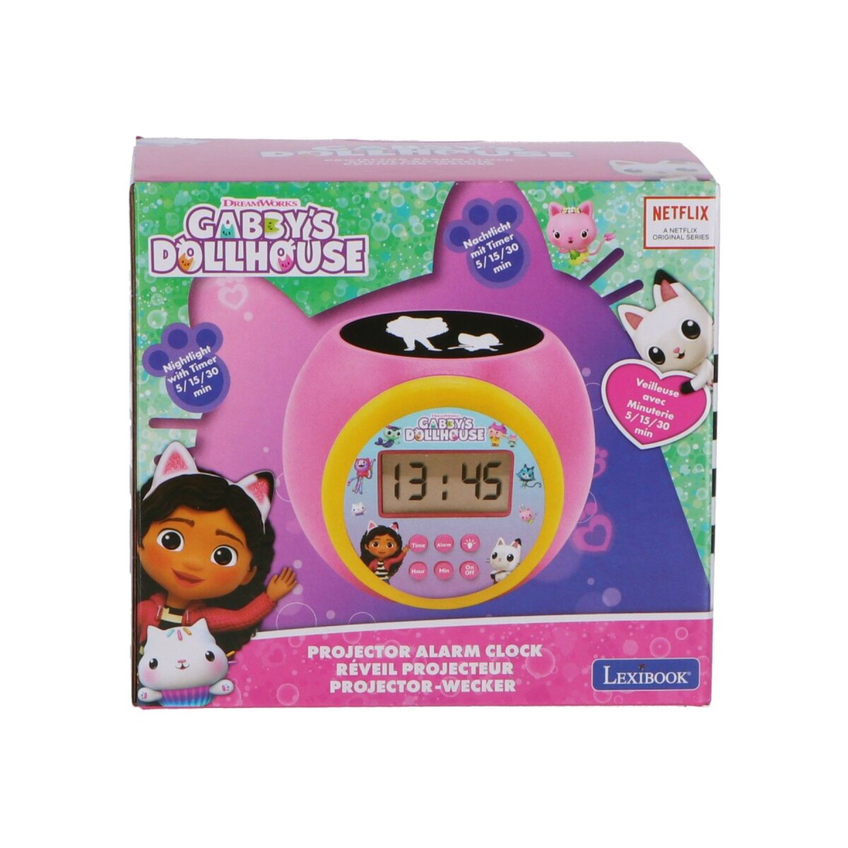 Scatola sveglia Gabby's Dollhouse con display dell'orologio.