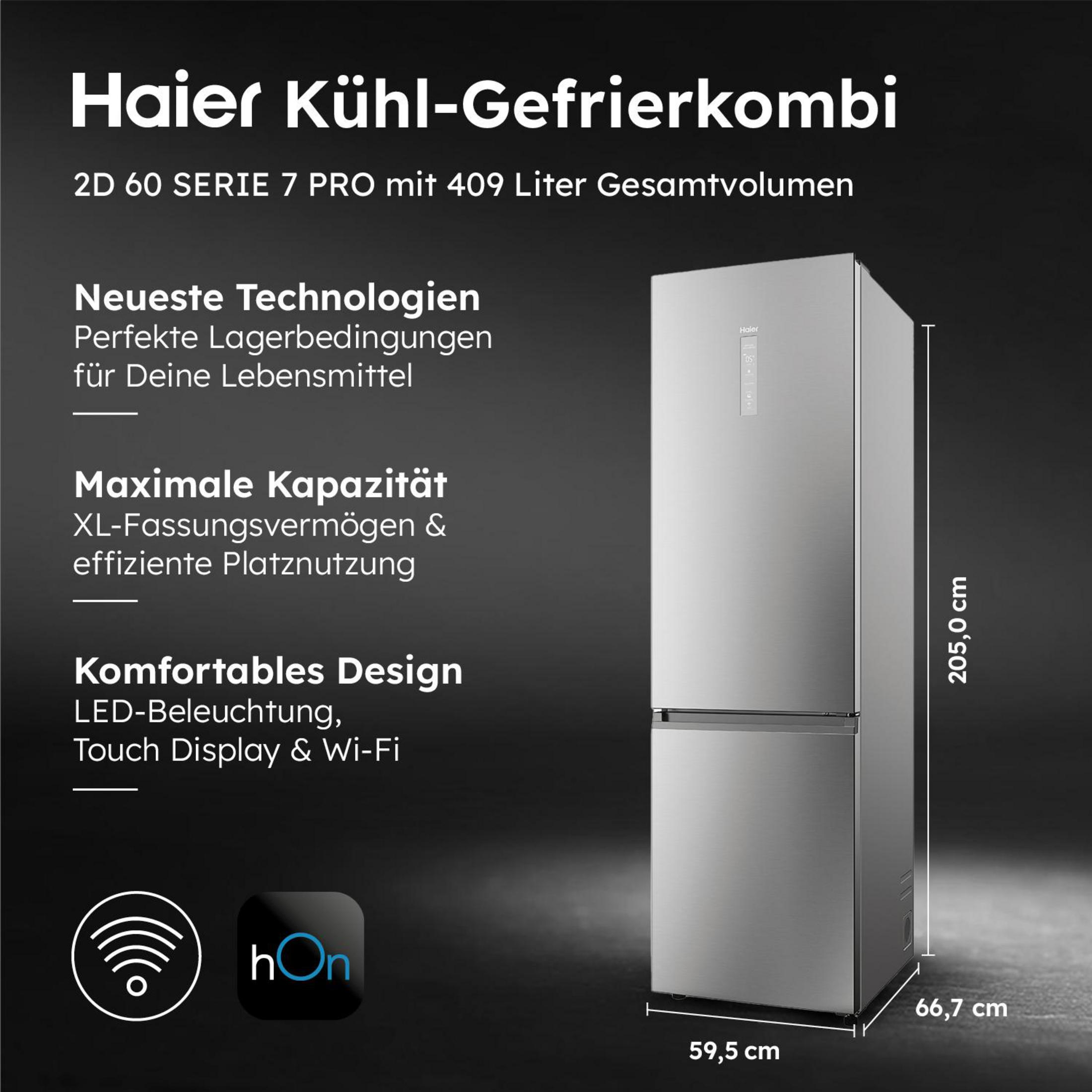 Eine Werbung für einen Haier-Kühlschrank. Text und ein Bild des Kühlschranks werden gezeigt.