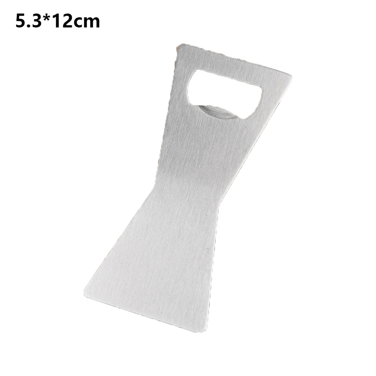 Silberner Flaschenöffner mit Klingen-Design und Flaschenöffnungs-Ausschnitt.
