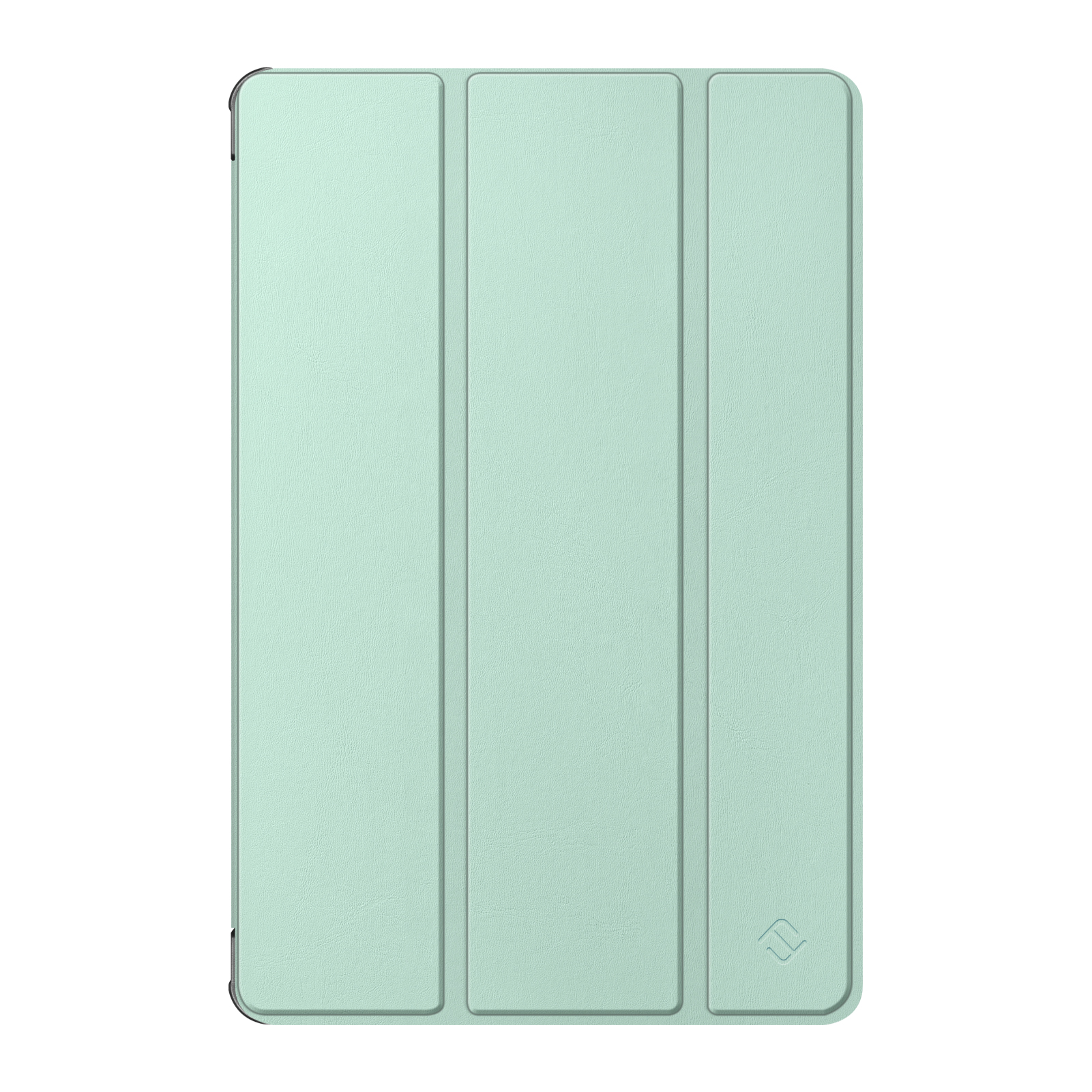 Mintgrüne Tablet-Hülle, zusammengeklappt. Hat drei Abschnitte. Das Fintie-Logo befindet sich unten rechts.