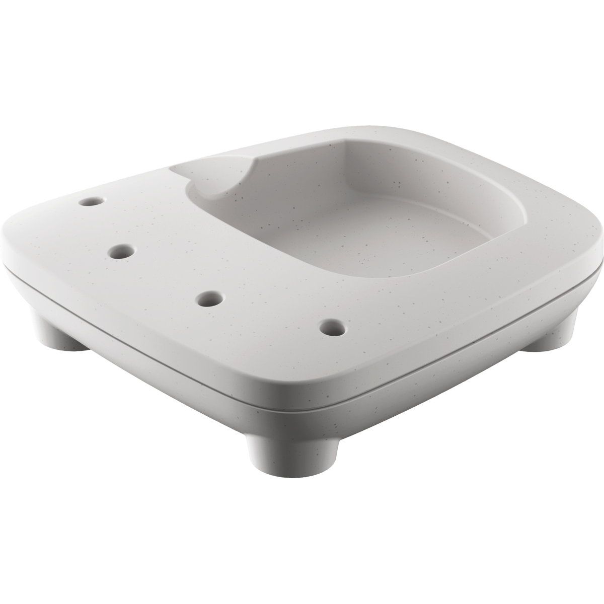 Weiße Fußbadewanne mit gesprenkeltem Design, isoliert auf schwarzem Hintergrund. Draufsicht.