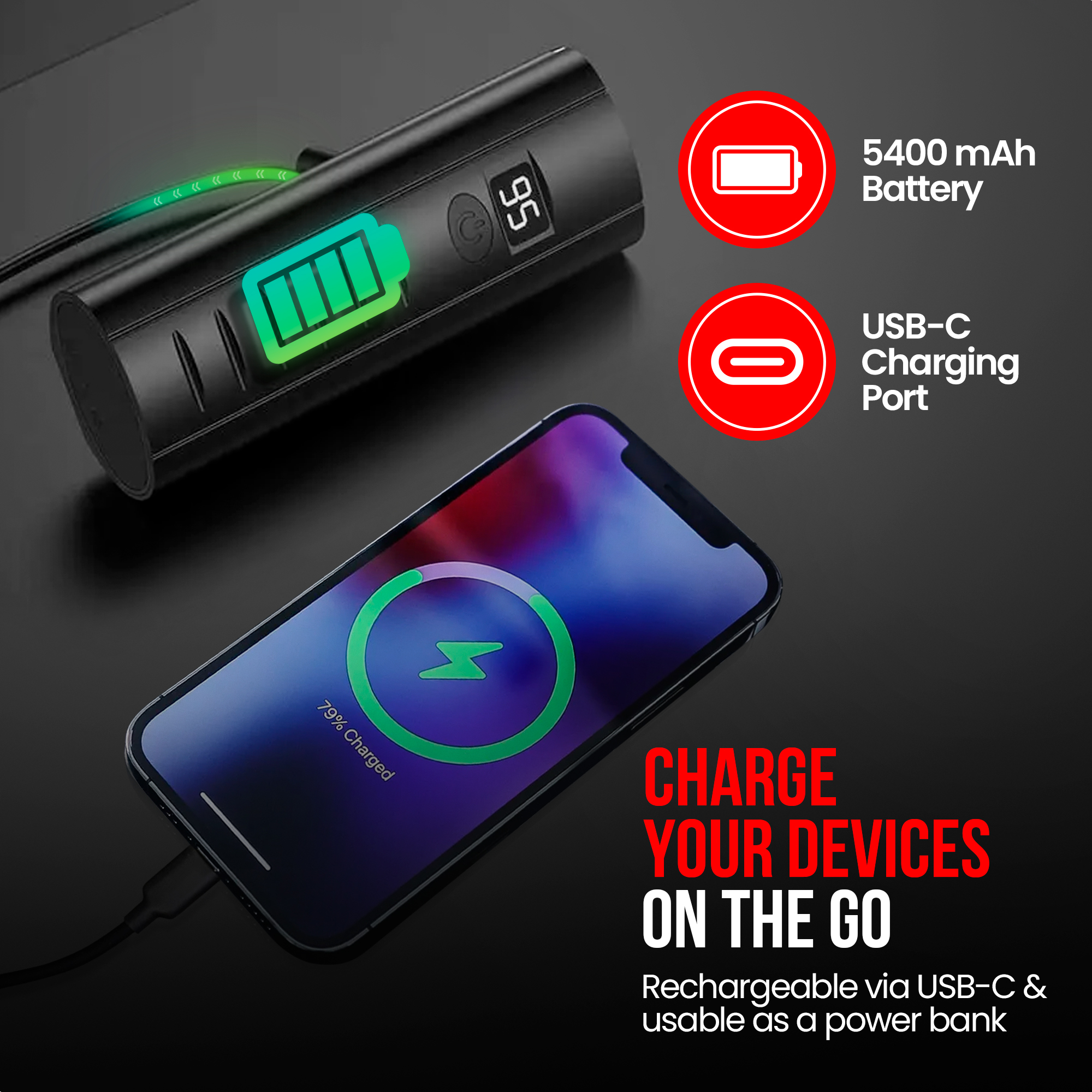 A black light and phone charging on a dark background with text.