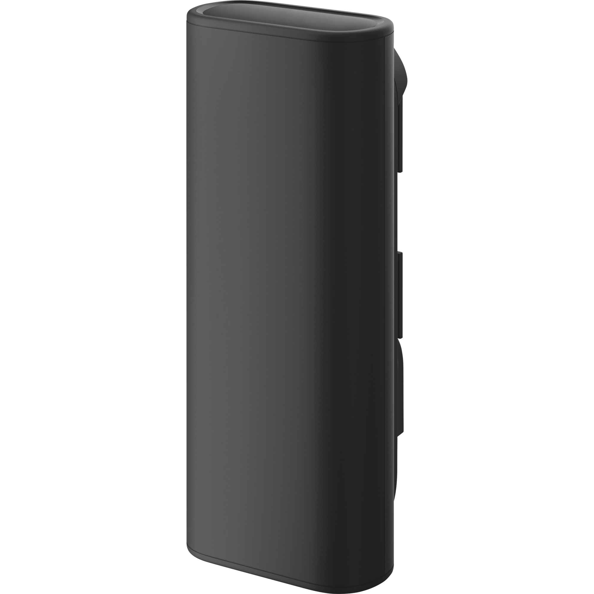 Un altavoz portátil cilíndrico negro y marrón.