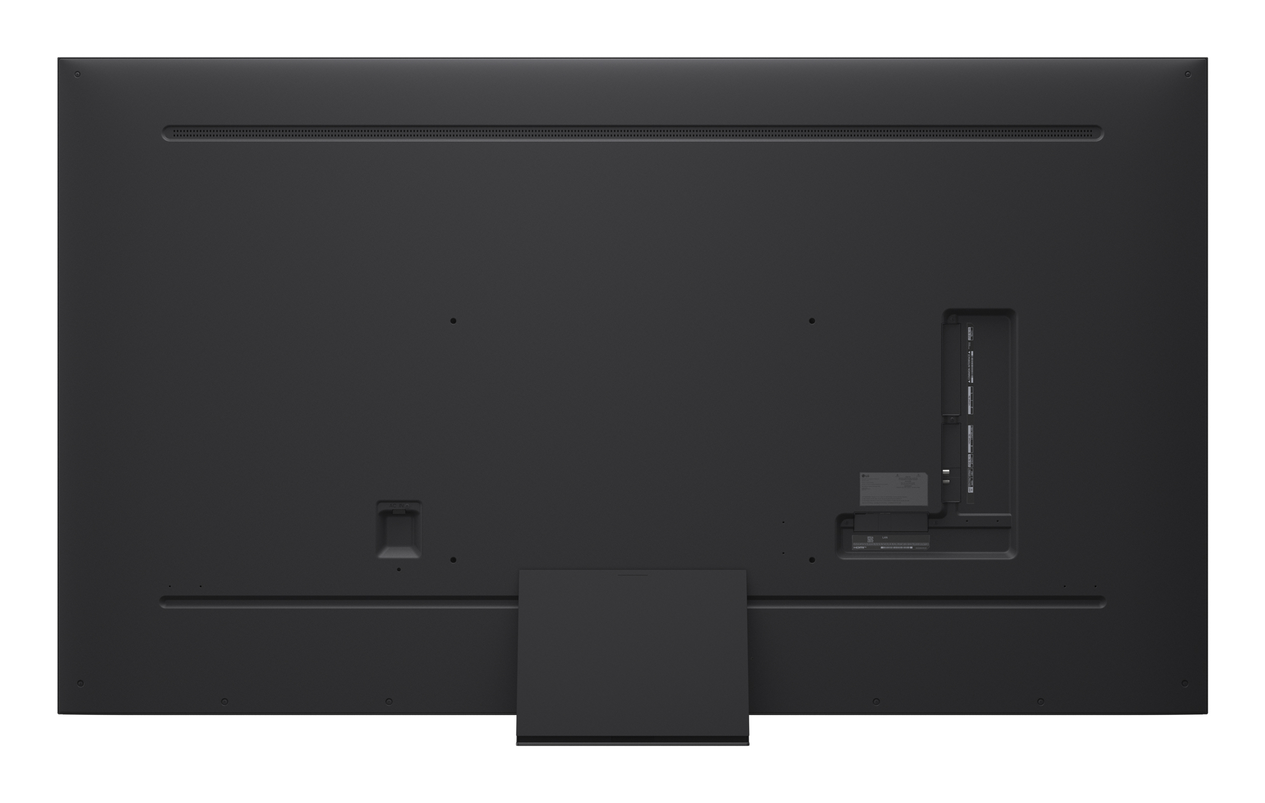 Widok z tyłu czarnego telewizora. Widoczne porty i połączenia.