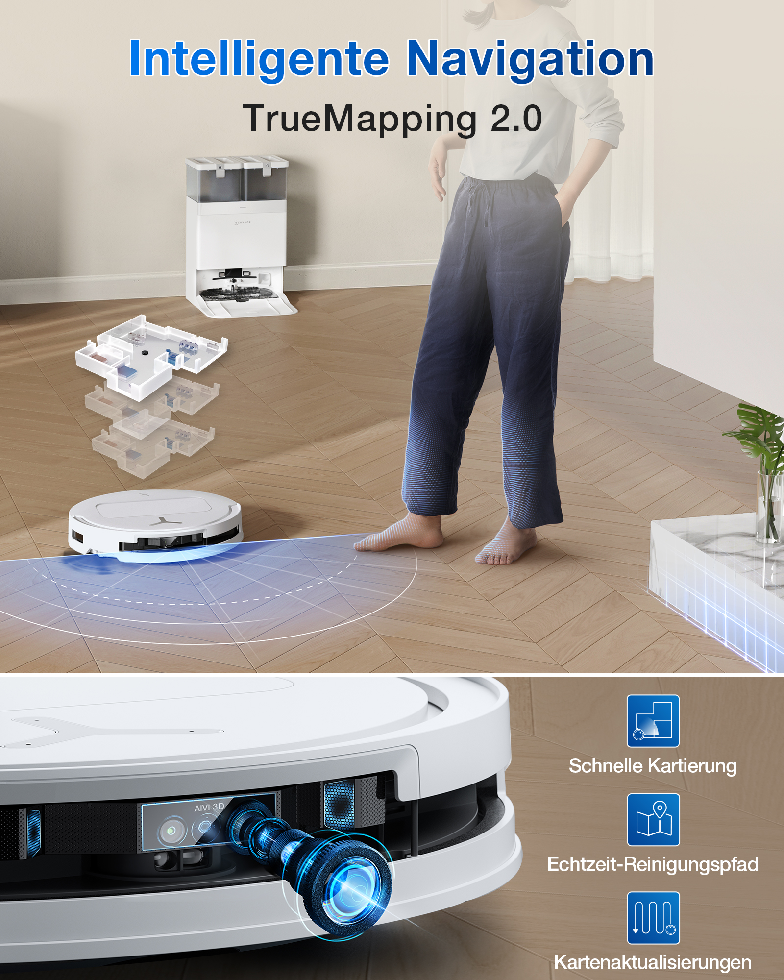 ECOVACS Deebot T50 Pro Omni Robotstofzuiger met dweilfunctie, uitschuifbare zijborstel en dweil, 15.000 Pa, T30 Pro OMNI-upgrade, auto-toevoeging van reinigingsoplossing, mopwas met 75 °C heet water