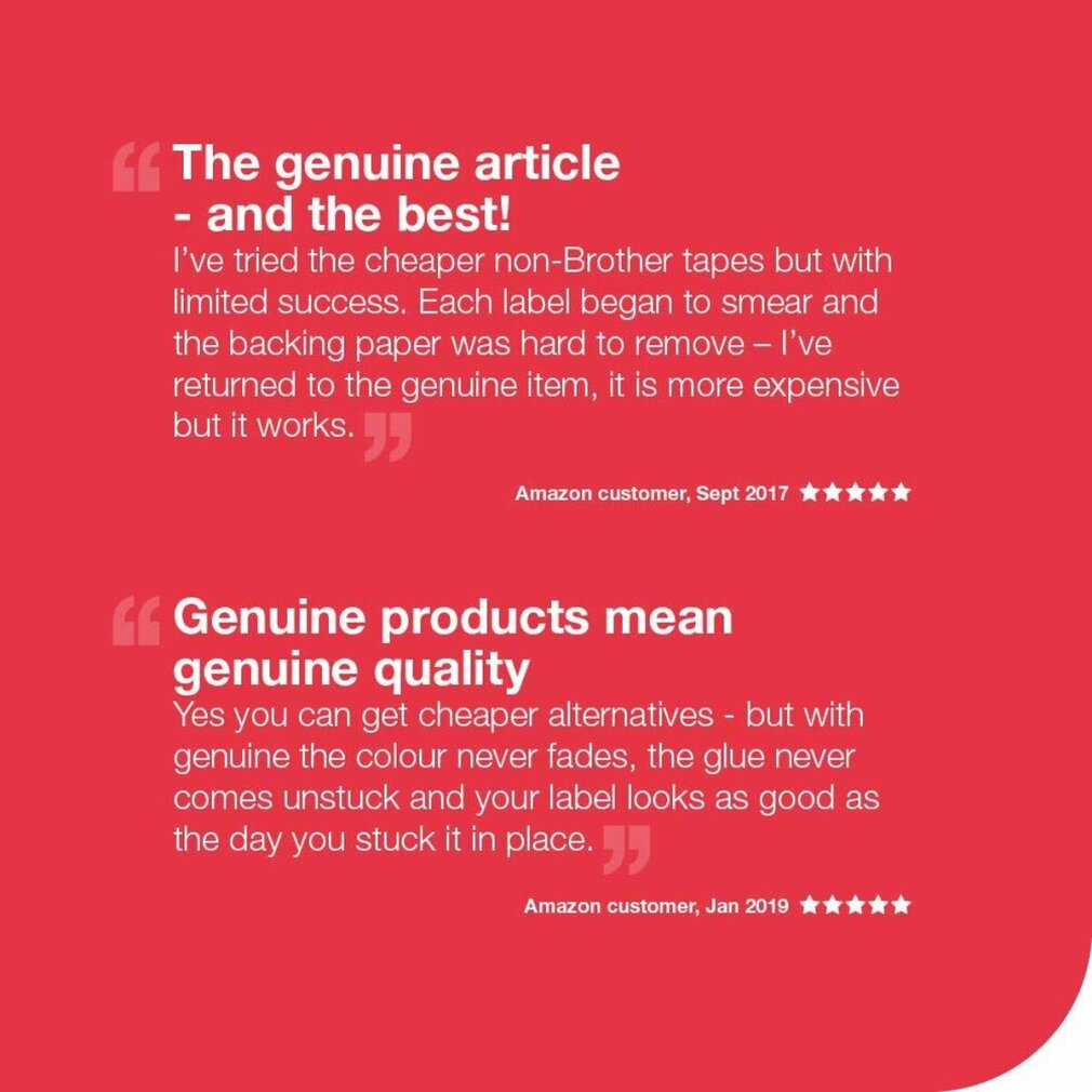 Texte sur fond rouge. Avis clients Amazon sur les produits authentiques.
