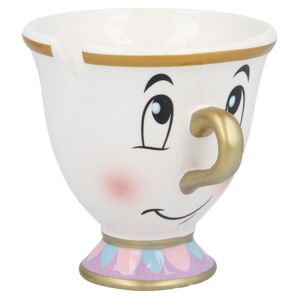 Mug Zip de la Belle et la Bête, blanc, avec une anse et des détails dorés.