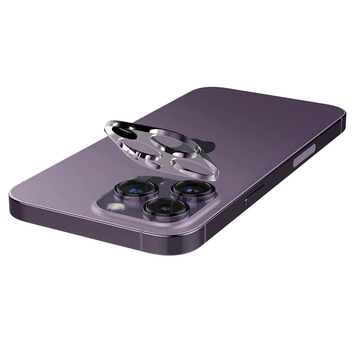 Fioletowy iPhone z uchwytem pierścieniowym. Uchwyt pierścieniowy jest srebrny i ma konstrukcję z podwójnym pierścieniem.