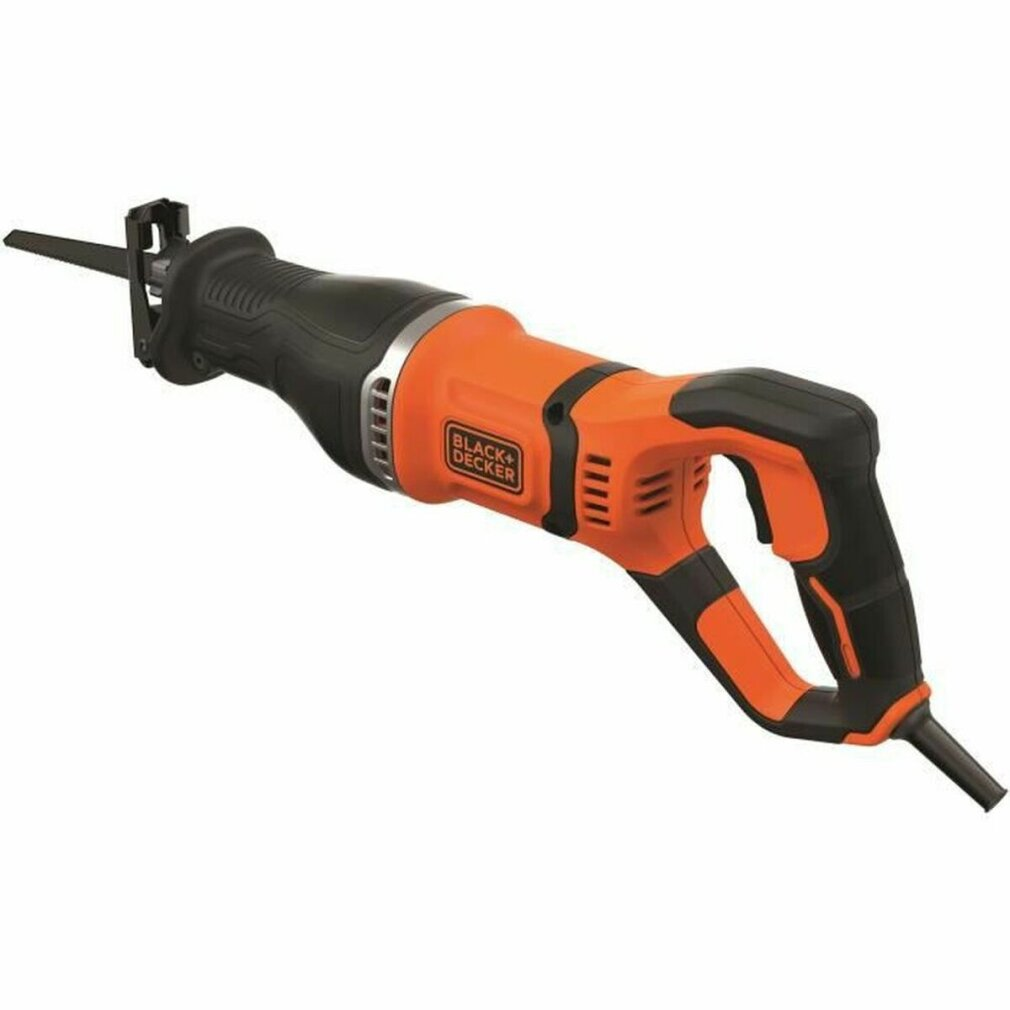 Czarno-pomarańczowa piła szablasta Black & Decker. Piła na białym tle.