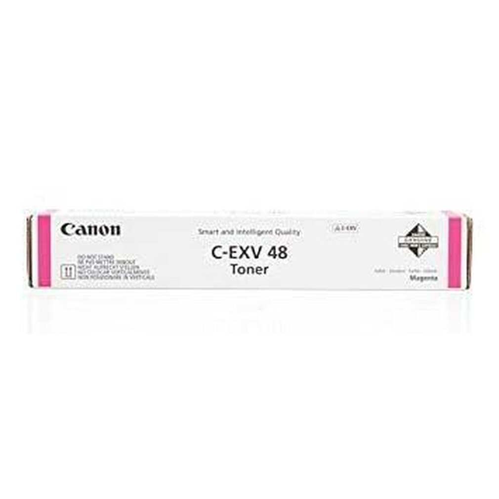 Wkład z tonerem Canon w kolorze magenta w biało-różowym pudełku. Na pudełku napis 'Canon' i 'C-EXV 48 Toner'.