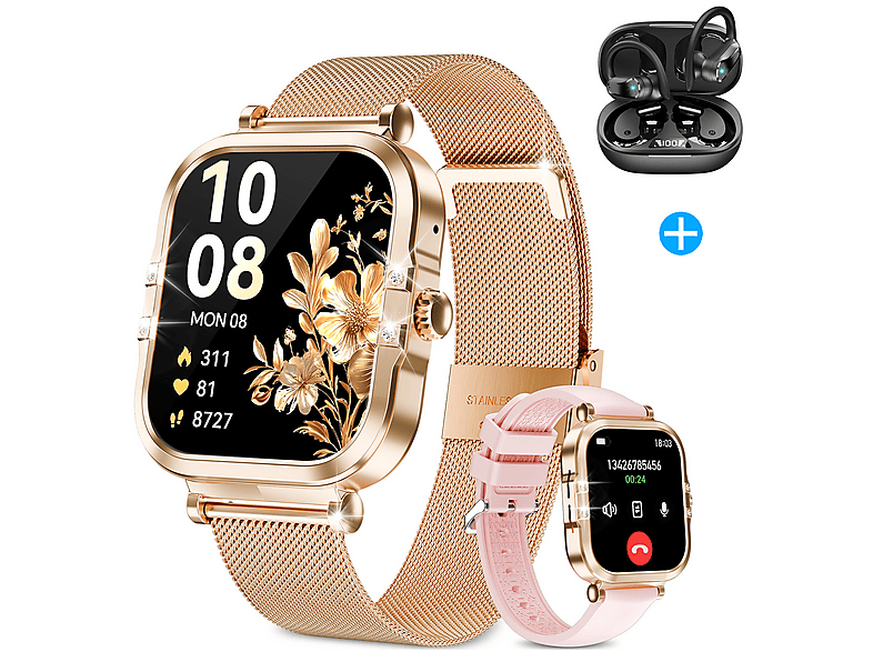 RAYOFI SR87 Smartwatch Silikon/Metall, 240 mm, Roségold/Silber