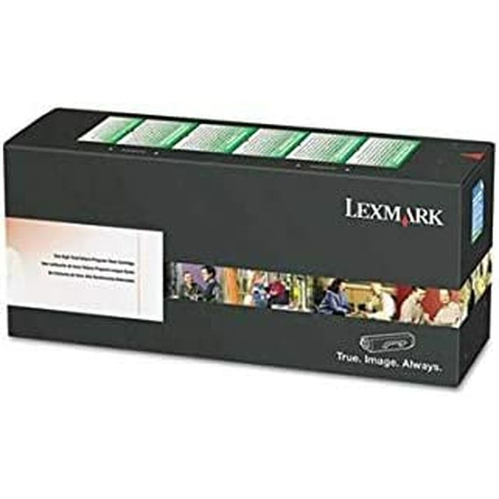 Eine schwarze Lexmark-Druckerpatronenbox mit einem farbenfrohen Bild und dem Text 'True. Image. Always.' auf weißem Hintergrund.