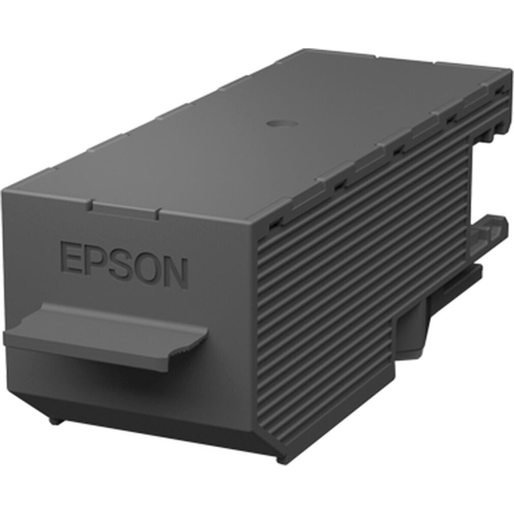 Cartuccia d'inchiostro nera Epson, forma rettangolare, con il nome del marchio visibile.