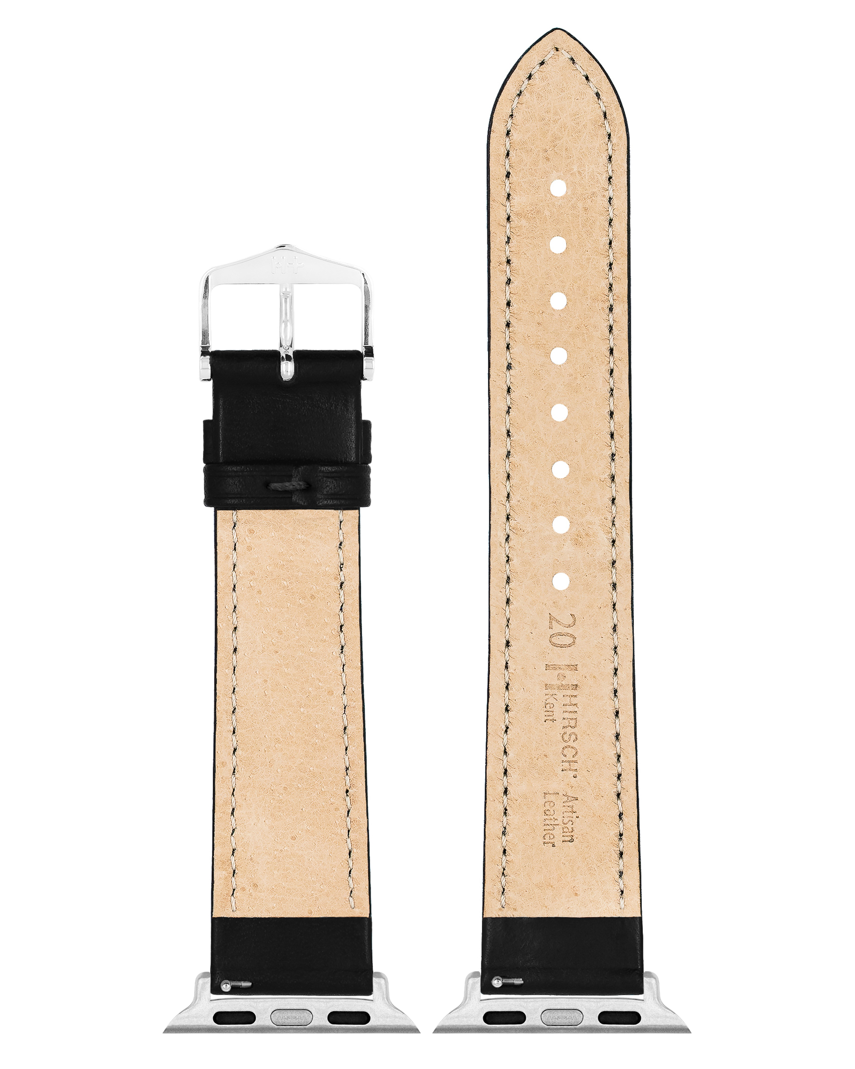 Schwarzes Leder-Armband mit silberner Schnalle. Natürliches Leder-Innenfutter.