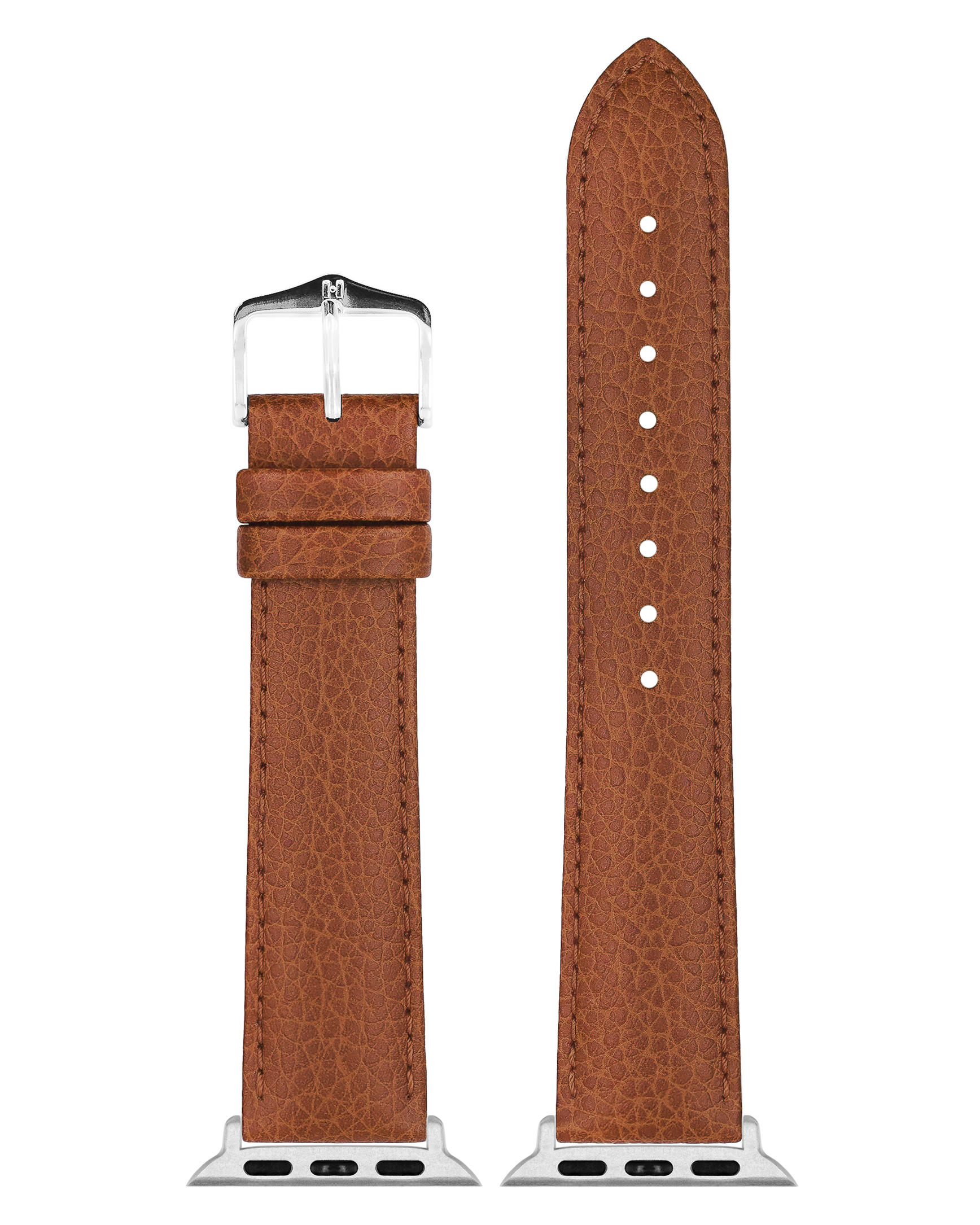 Braunes Lederarmband mit silberner Schnalle. Das Armband ist geteilt.