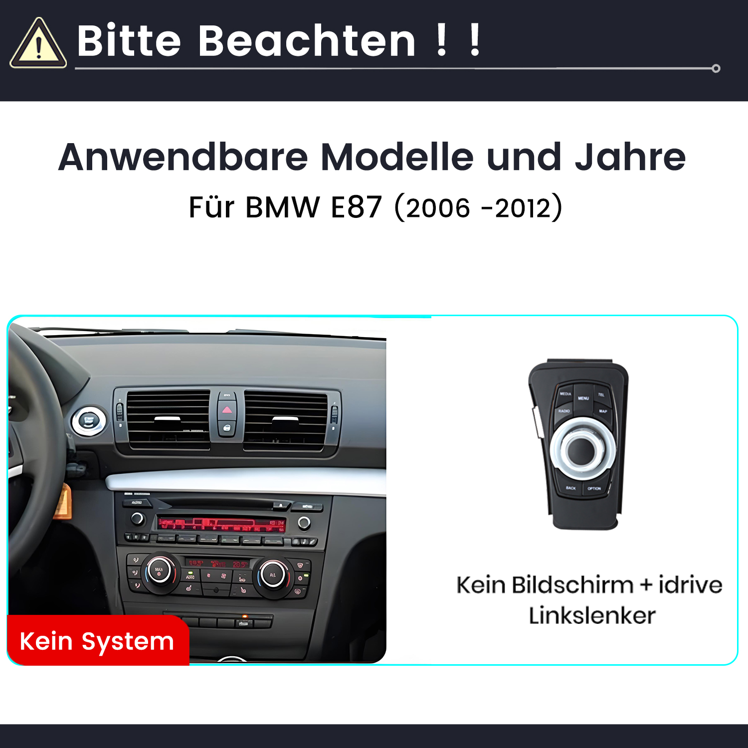 Bild zeigt Armaturenbrett mit Text und Bedienfeld.