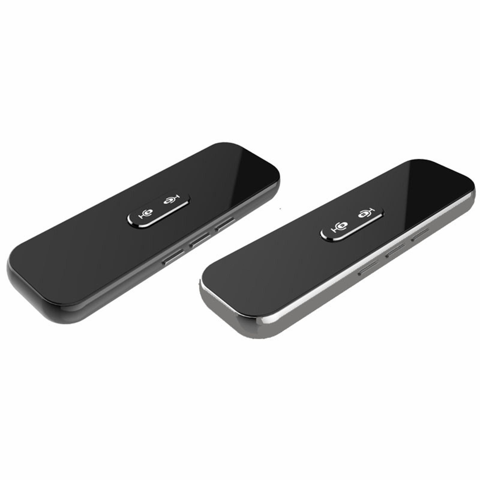 Zwei schwarze, rechteckige Geräte mit Knöpfen. Sie haben ein ähnliches Design und sind nebeneinander platziert.