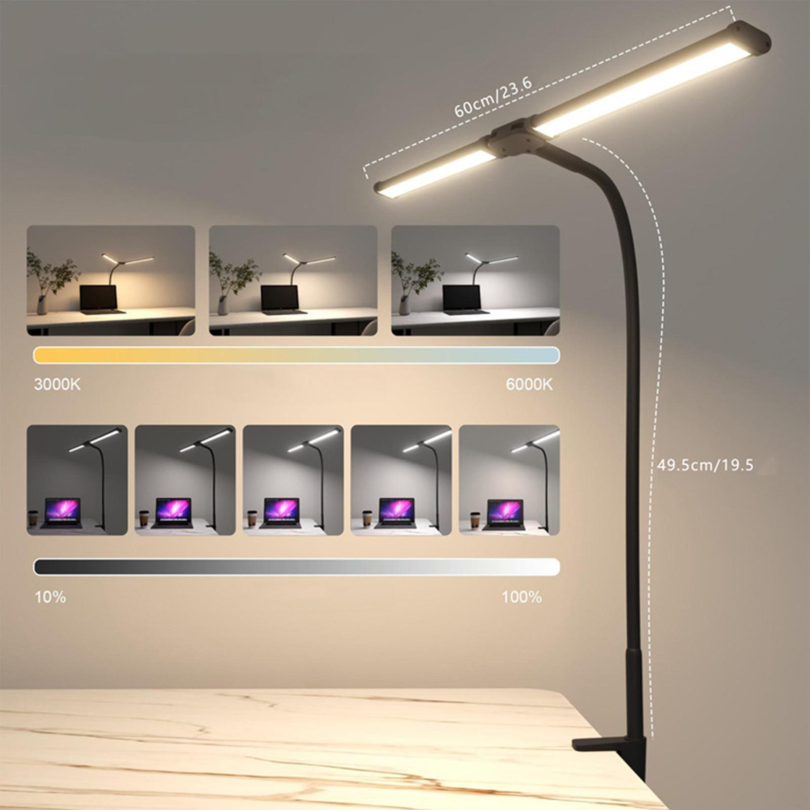 Eine Schreibtischlampe mit einstellbaren Helligkeitsstufen und Farbtemperaturen. Es gibt mehrere Beispiele.