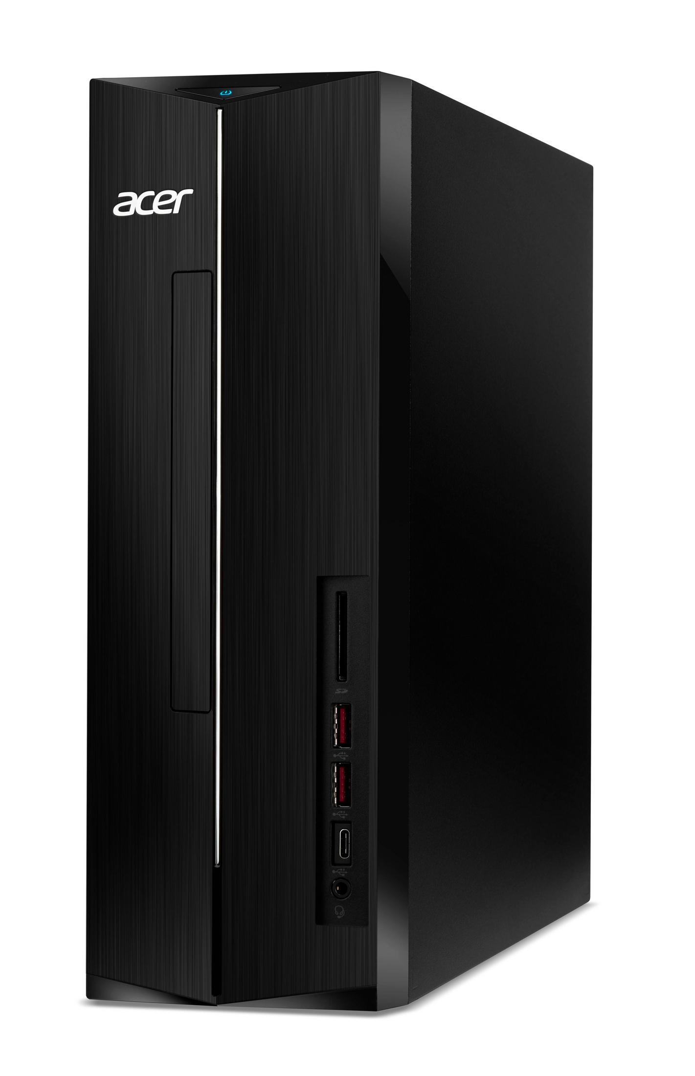 Un computer desktop Acer nero con un design elegante e verticale.