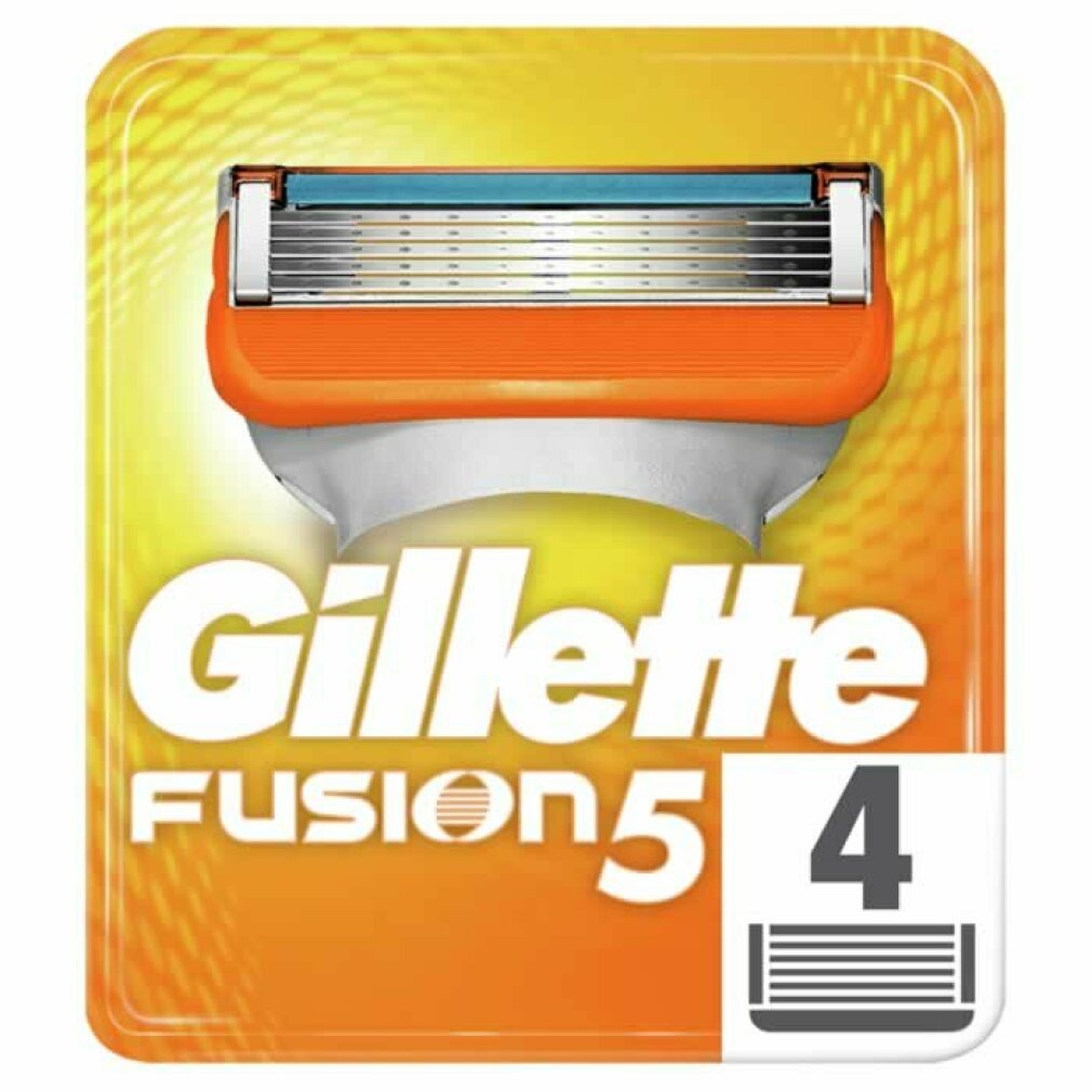 Gillette Fusion 5 Rasierklingenpatrone. Orange und weiß mit dem Gillette Fusion 5 Logo.