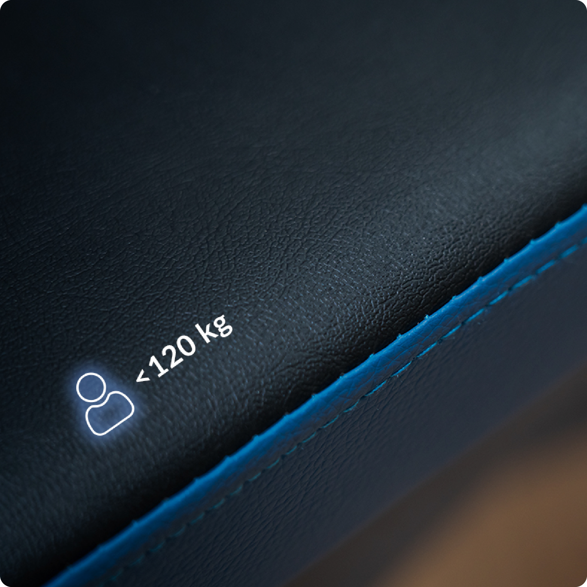 Zbliżenie na czarno-niebieską ławkę do ćwiczeń. Pokazany limit wagi 120 kg.