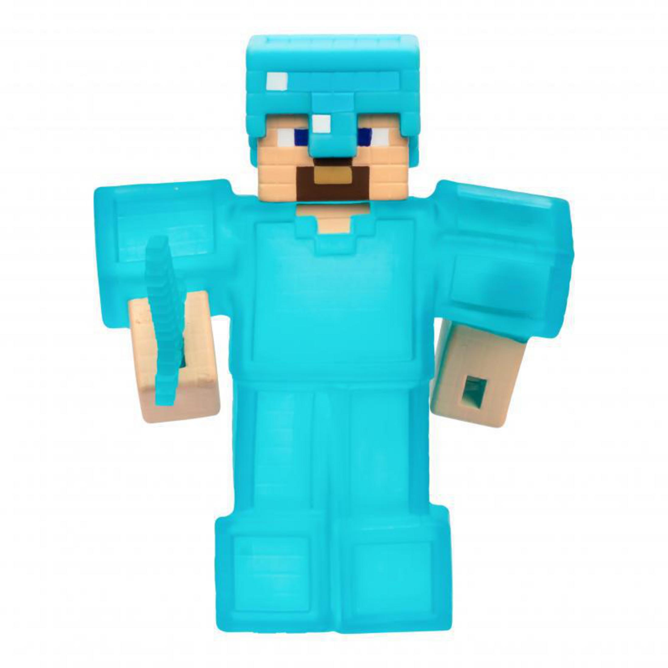 Un personaje de Minecraft con armadura azul y una espada de madera, sobre fondo blanco.