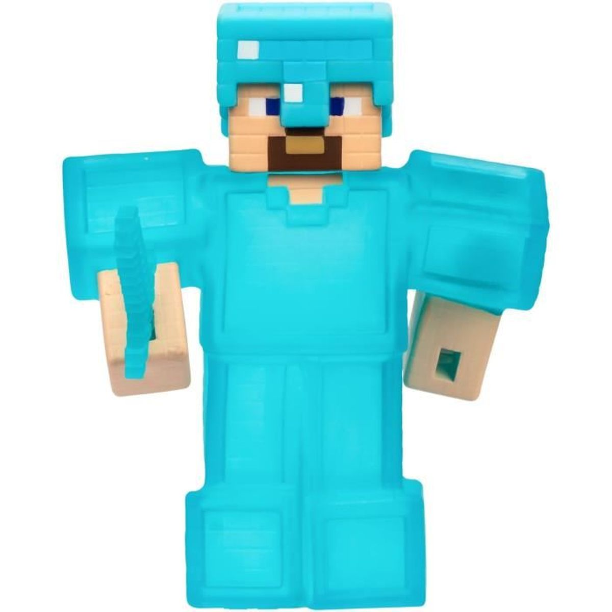 Un personaje de Minecraft con armadura azul, sosteniendo una espada.