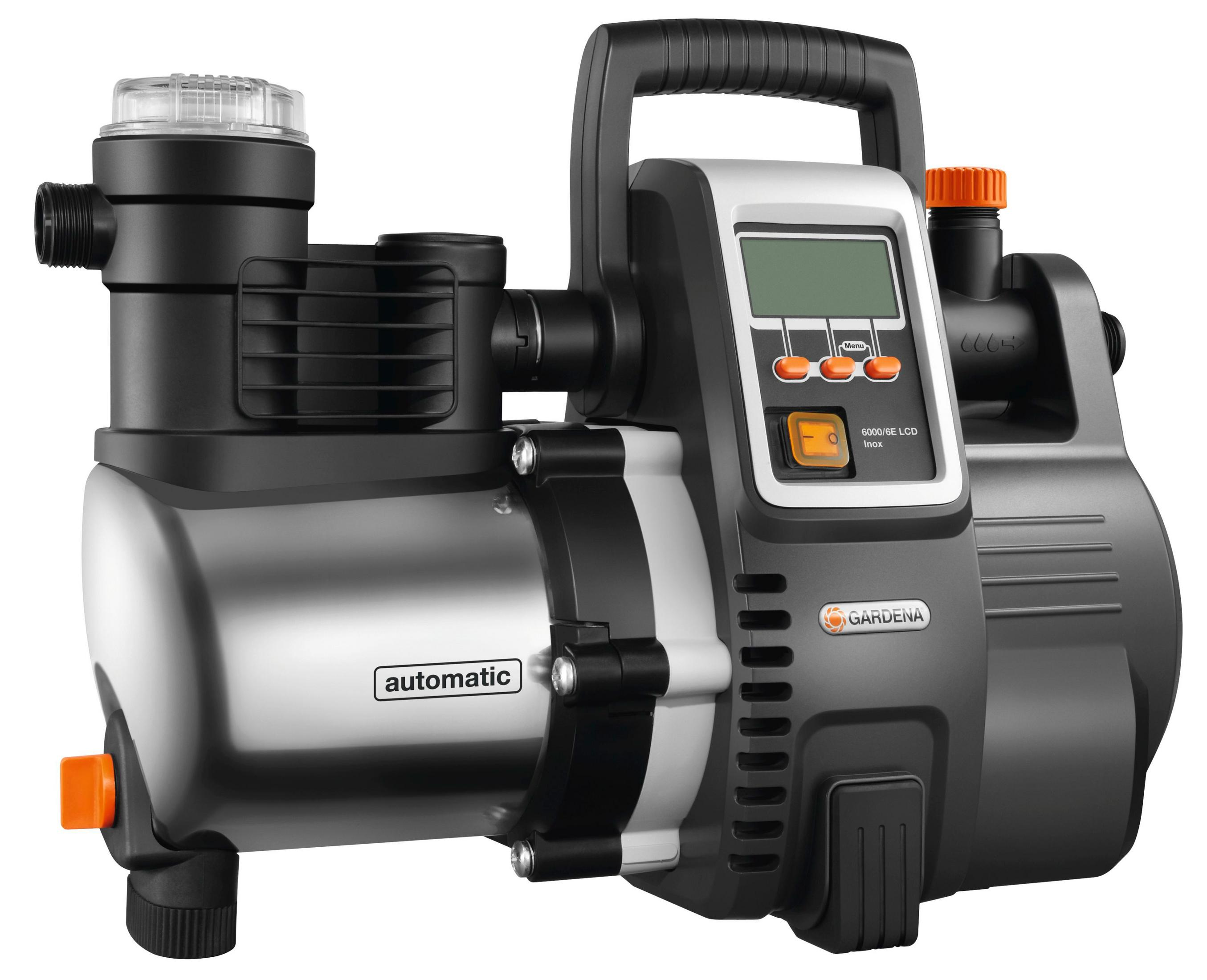 Eine Wasserpumpe mit Digitalanzeige und Griff, in einem Studio.