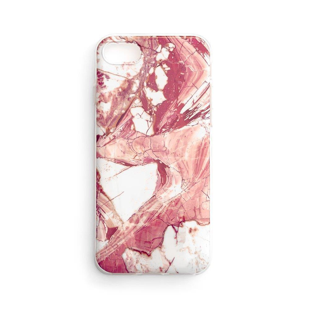 Etui na telefon z różowo-białym wzorem marmuru. Na białym tle.