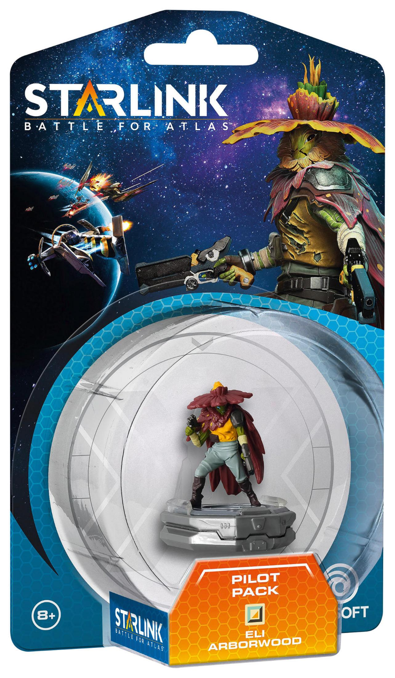 Starlink Battle for Atlas Spielverpackung. Eine Figur in einer Vitrine. Blau und weiß, mit einem Alien darin.