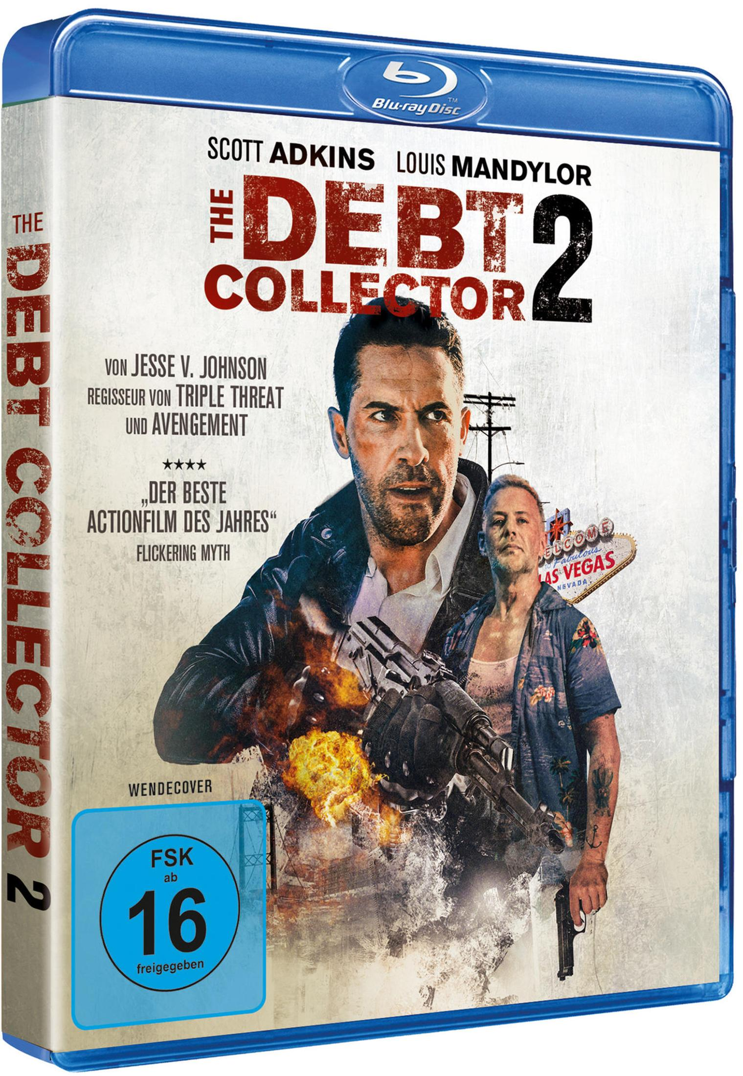 Blu-ray-Cover für 'The Debt Collector 2'. Enthält Filmtitel, Schauspieler und eine Szene mit Explosion.