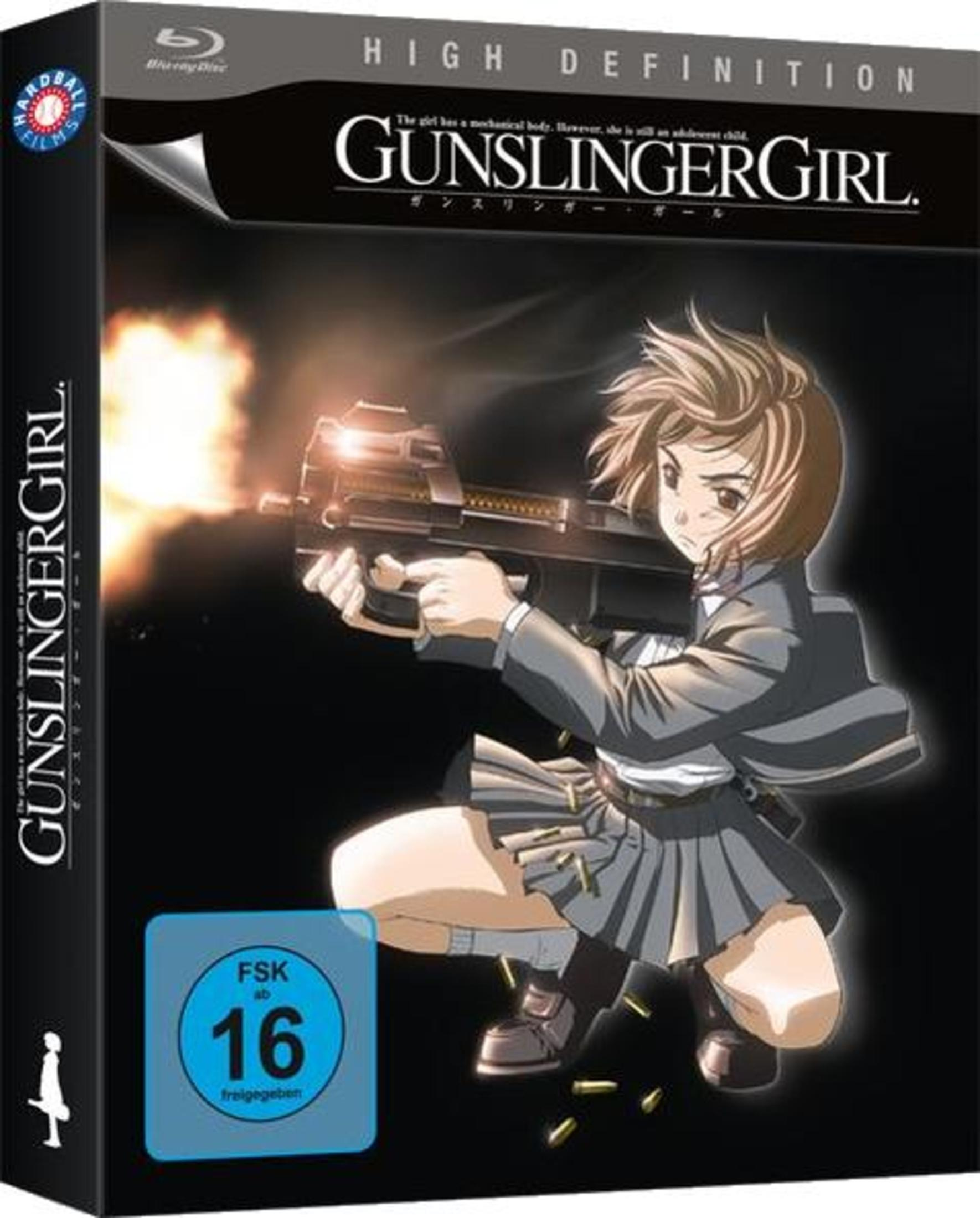 Anime-DVD-Hülle. Ein Mädchen mit einer Waffe auf dem Cover. Titel: 'Gunslinger Girl'.