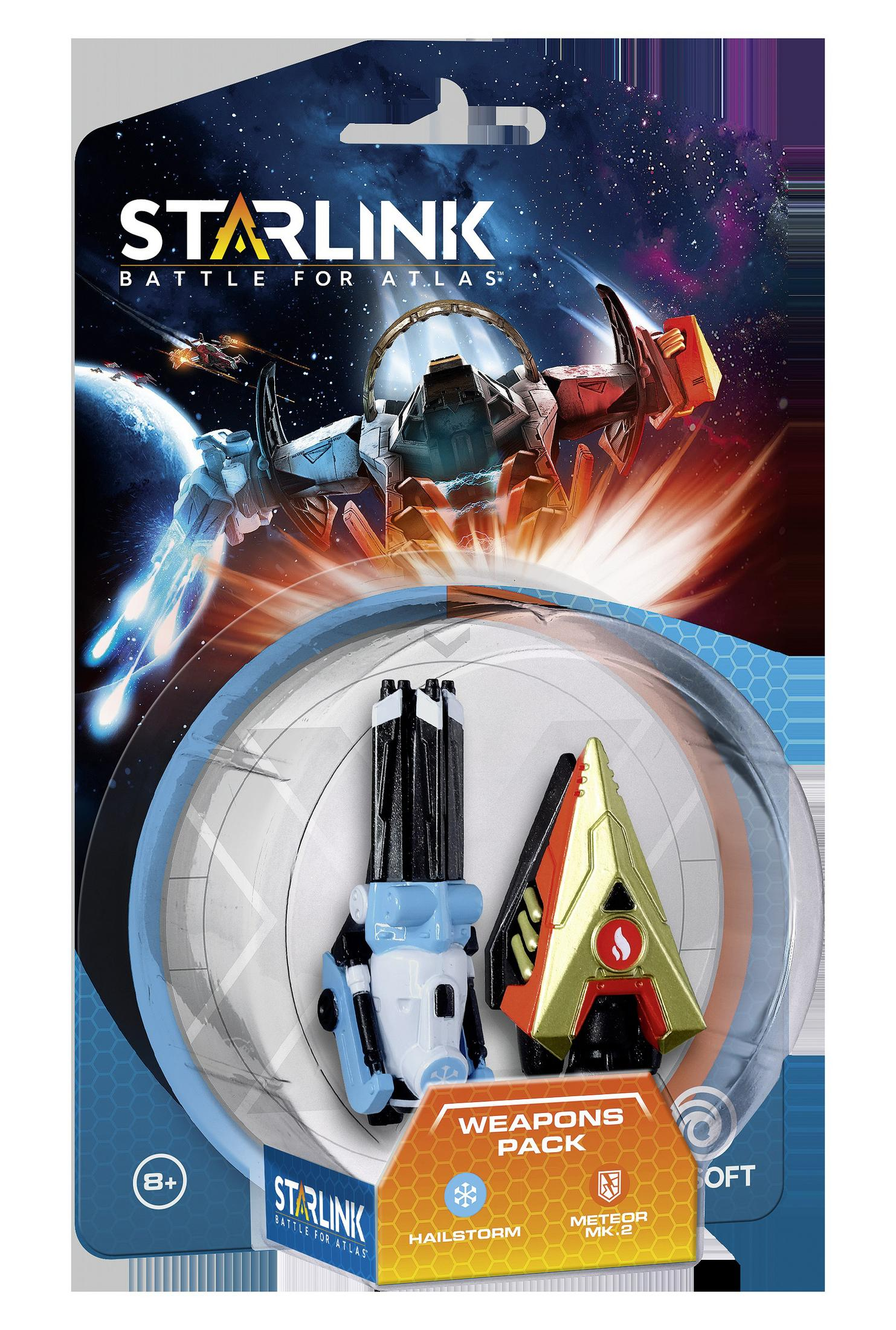 Starlink-Spielzeugpackung, Waffenpackung. Zwei Waffenmodelle im transparenten Gehäuse.