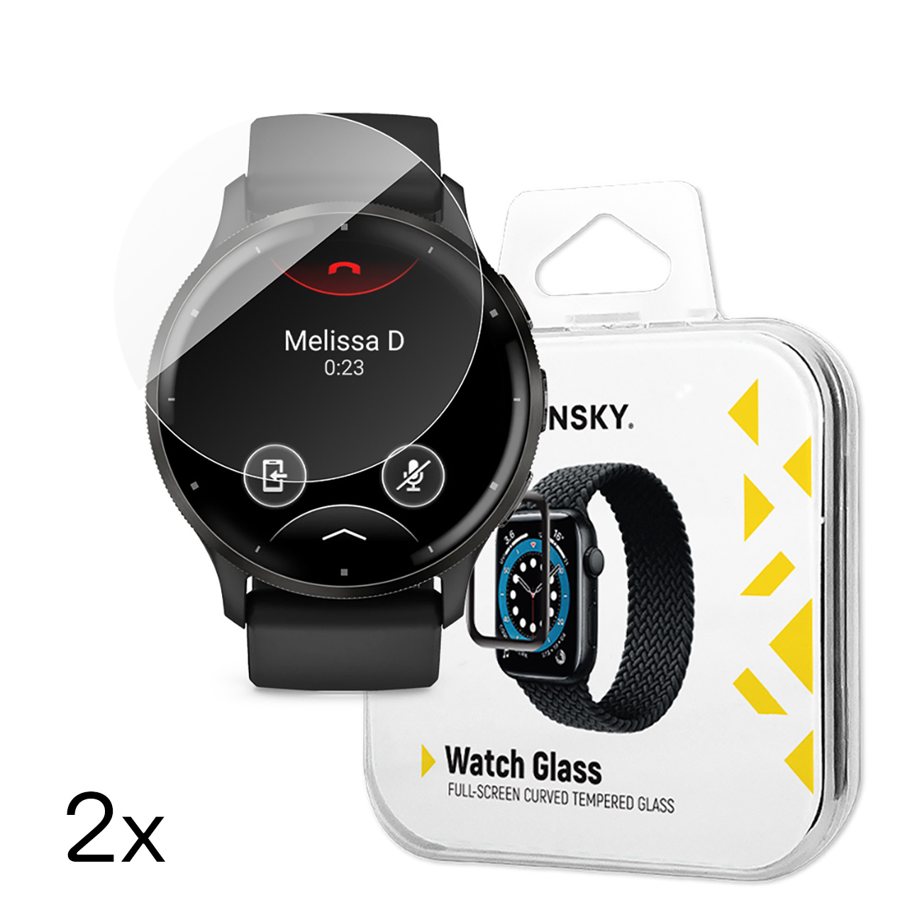 Smartwatch z osłoną ekranu pokazujący połączenie.
