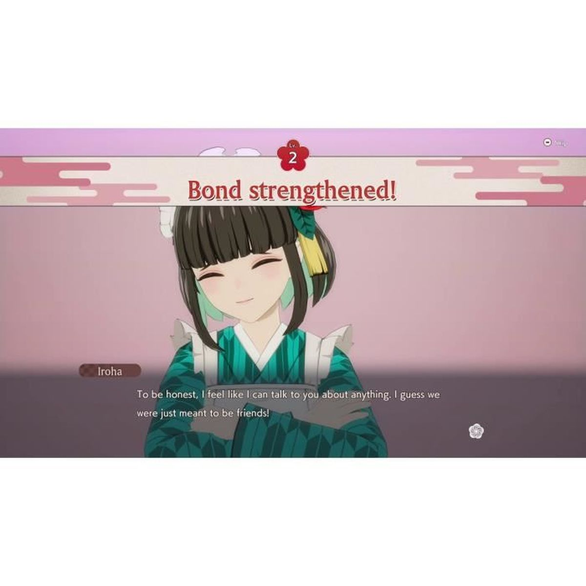 Eine Anime-Frau spricht. Der Text lautet: 'Bindung gestärkt!' und 'Ich habe das Gefühl, ich kann reden...'