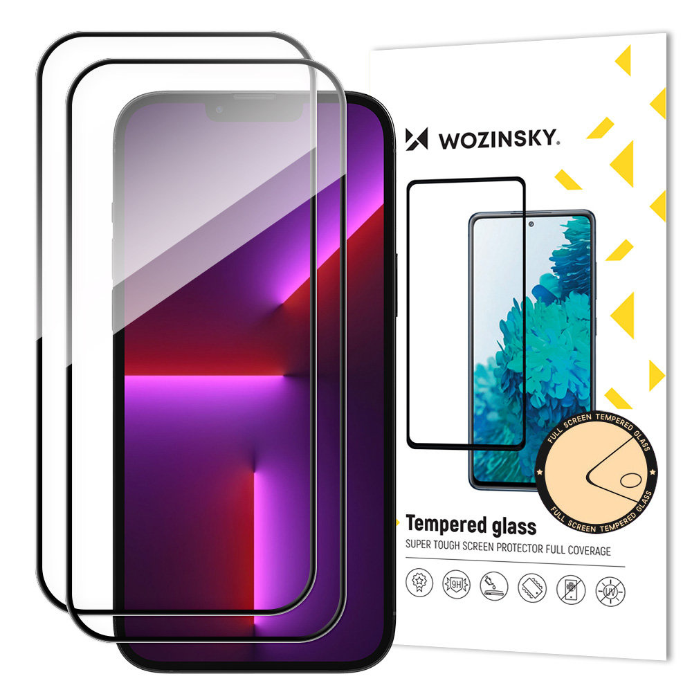 Telefon z osłoną ekranu. Ochrona przed telefonem. Pudełko pokazuje osłonę i telefon.