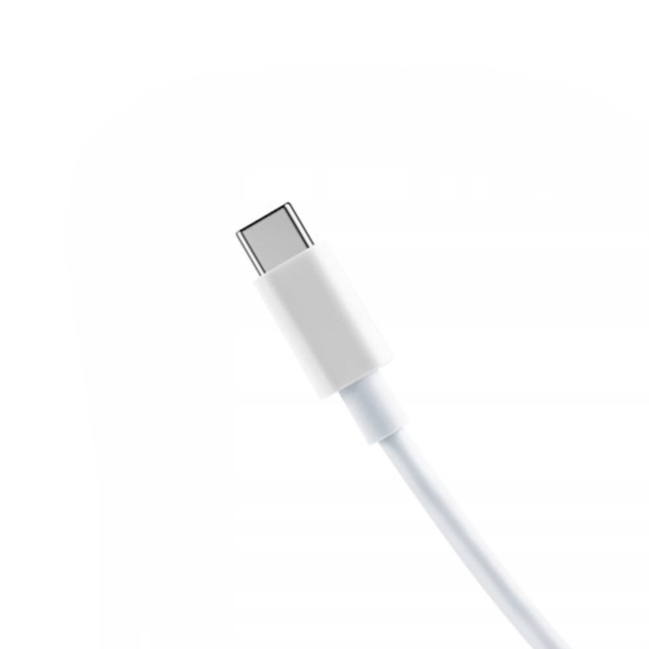 Biały kabel USB-C. Kabel znajduje się na białym tle.