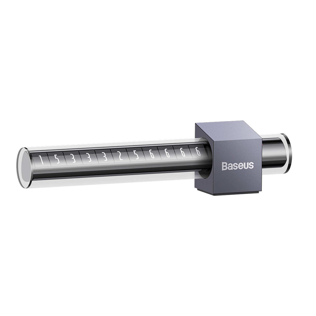 Wyświetlacz numerów Baseus z numerami. Numery są białe, a wyświetlacz ciemny.