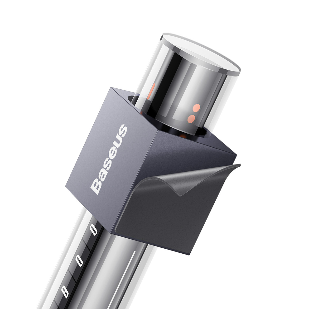 Wyświetlacz Baseus z numerami i mechanizmem przesuwnym, z przezroczystą rurką.