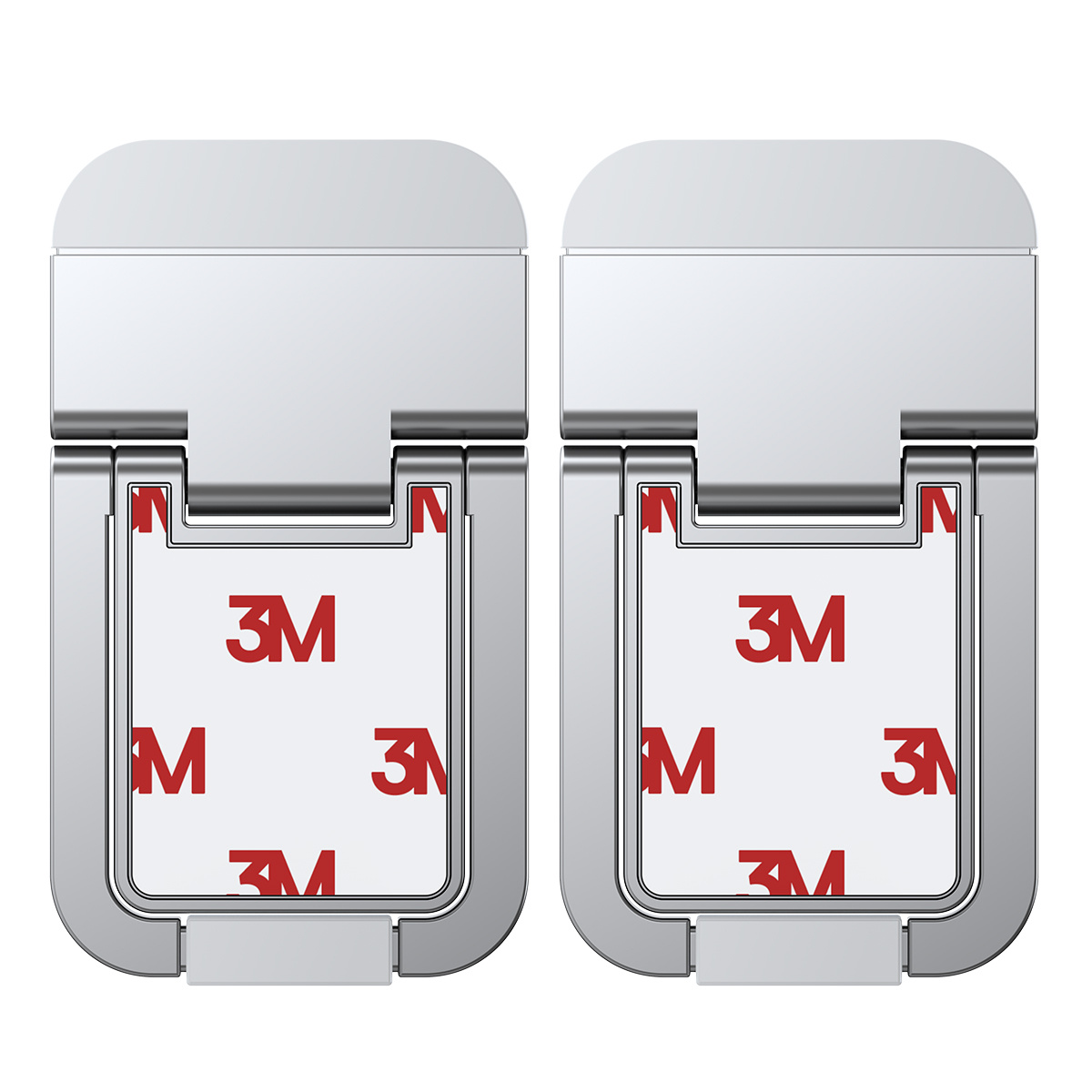 Dwa srebrne stojaki na laptopa z podkładkami samoprzylepnymi 3M.