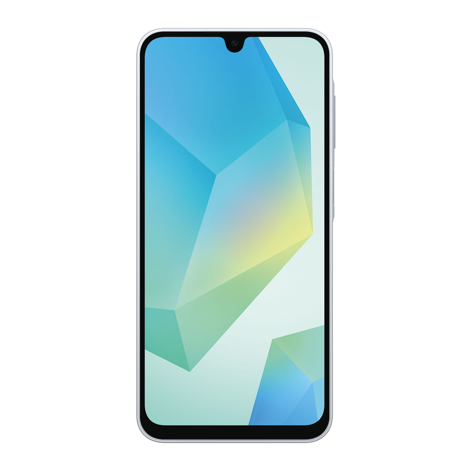 Smartphone-Bildschirm mit abstraktem blauem, grünem und gelbem geometrischem Design.