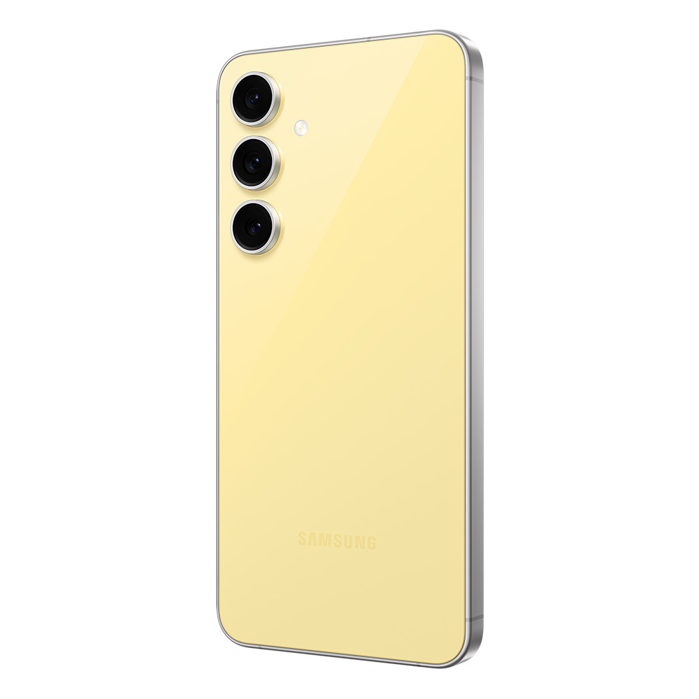 Żółty smartfon na białym tle.