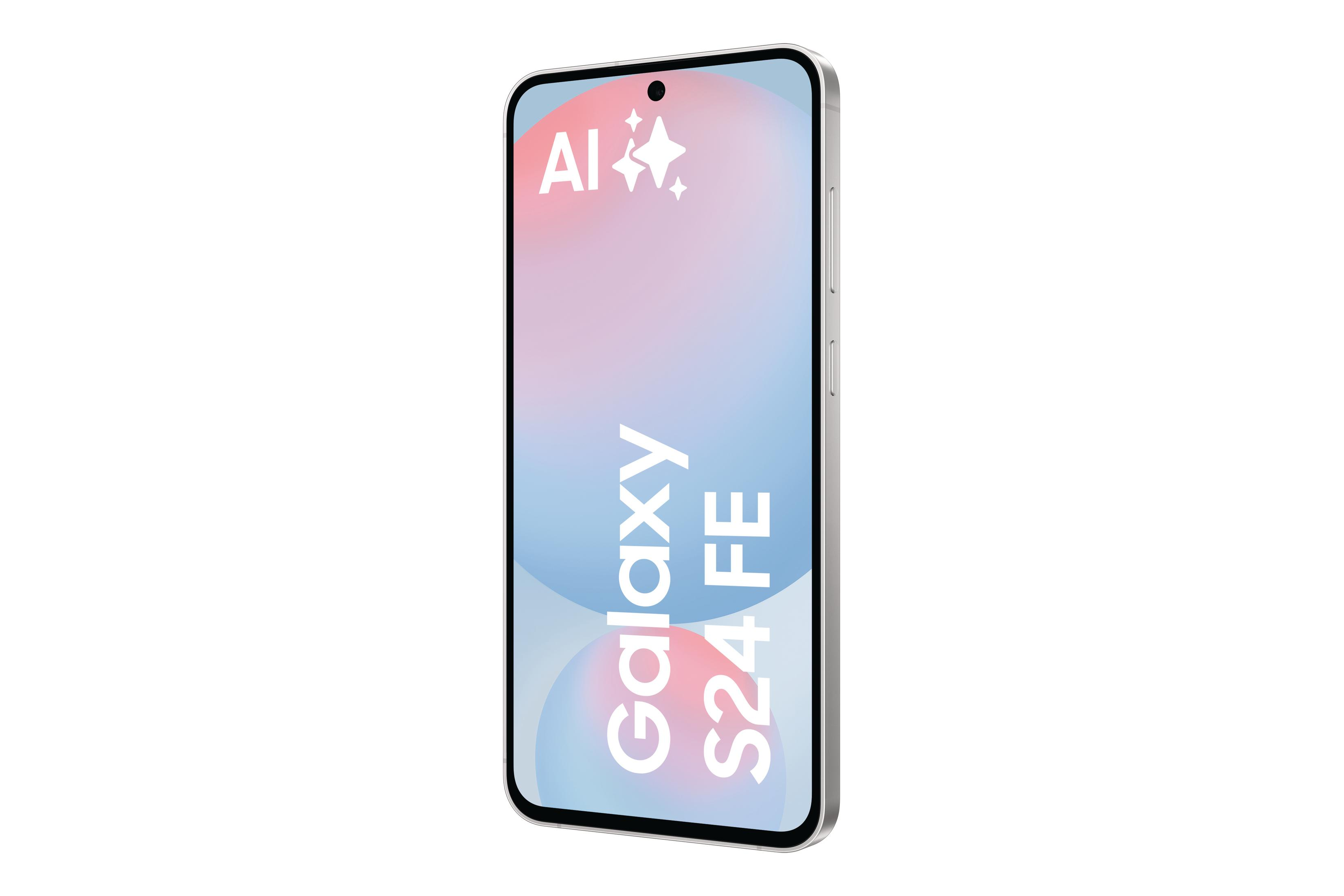 Boczny widok smartfona z napisem „Galaxy S24 FE” na ekranie.