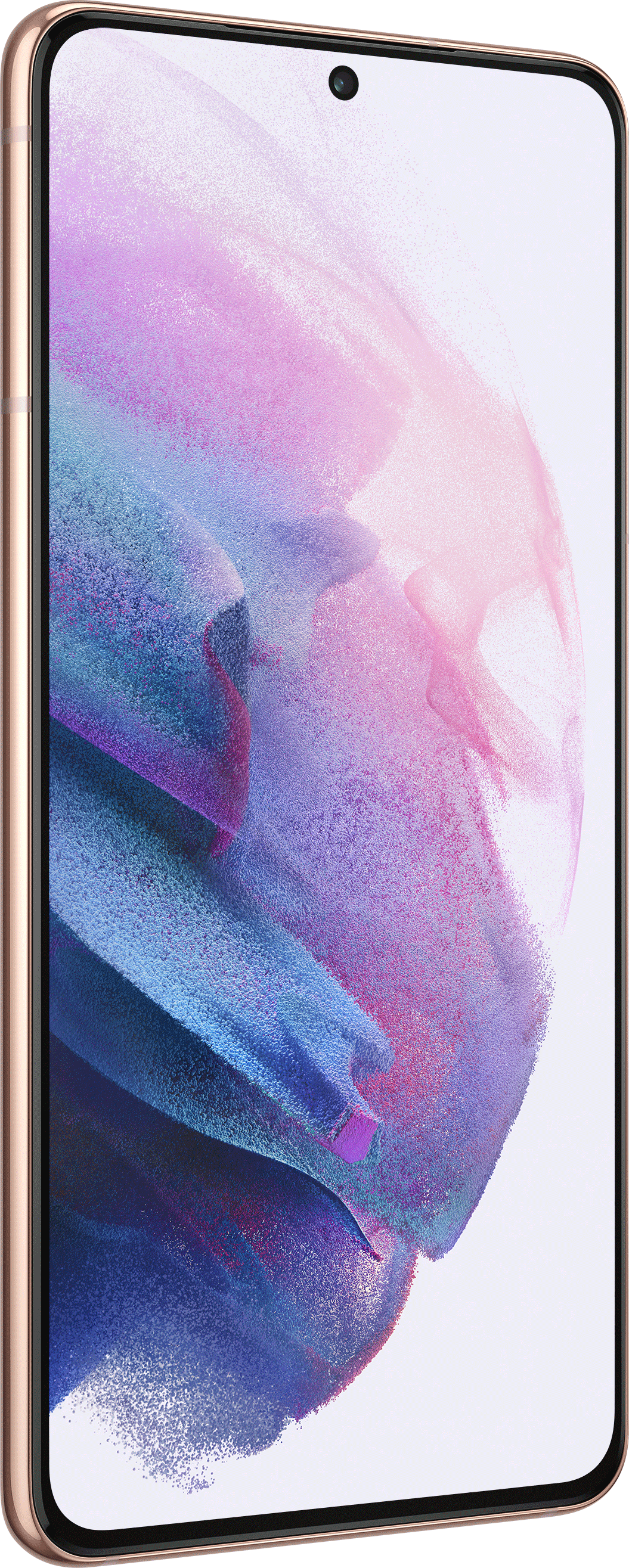 Złoty smartfon wyświetla kolorowy, abstrakcyjny wzór.