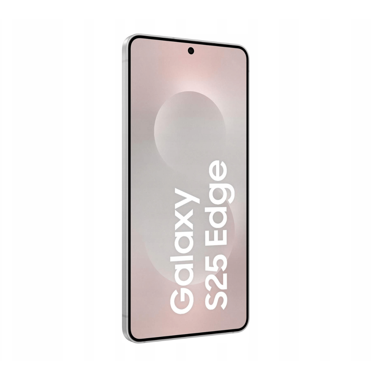 Ekran telefonu z napisem 'Galaxy S25 Edge'. Telefon znajduje się na białym tle.