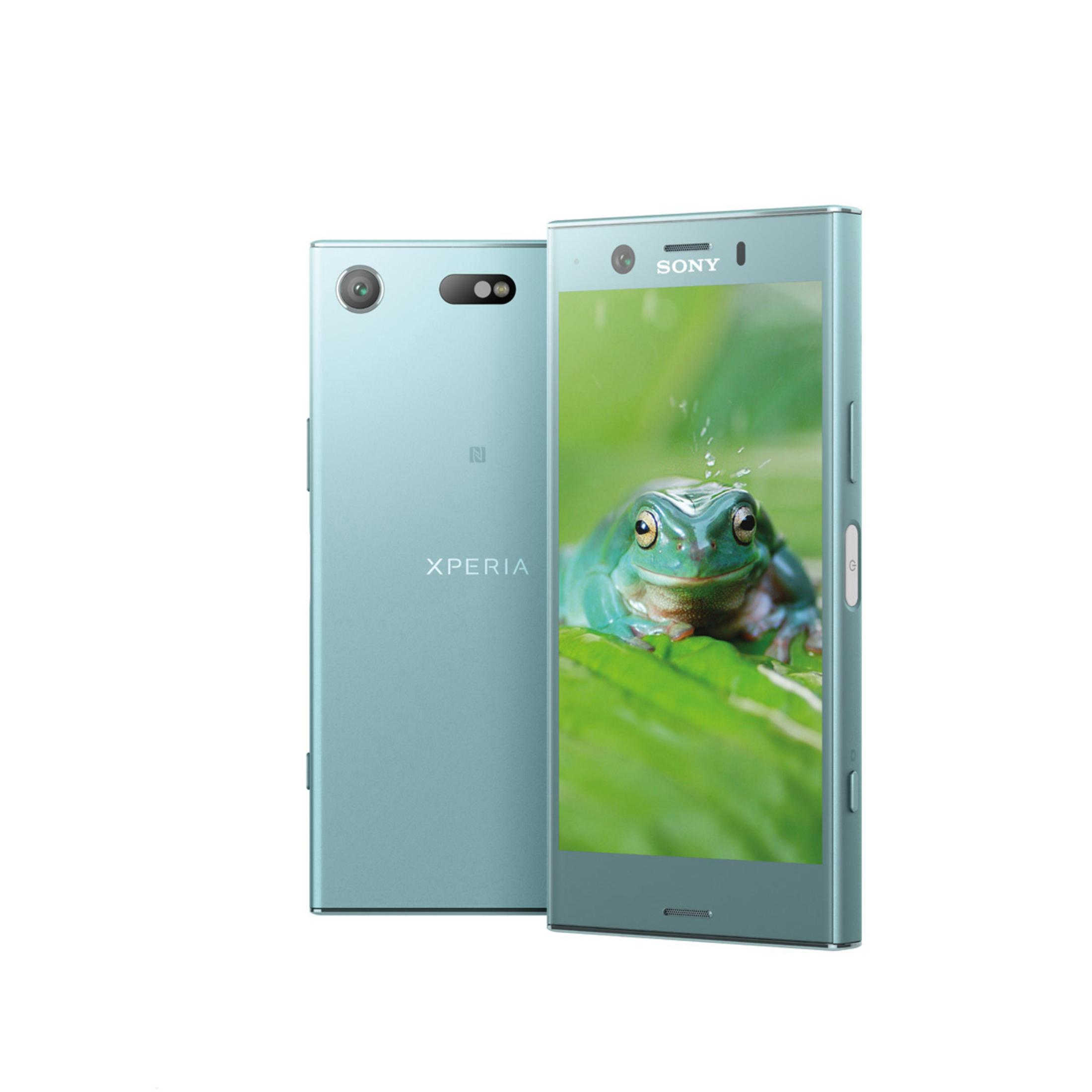 Zwei mintgrüne Telefone, eines mit Frosch auf dem Bildschirm, das andere mit der Rückseite. Weißer Hintergrund.