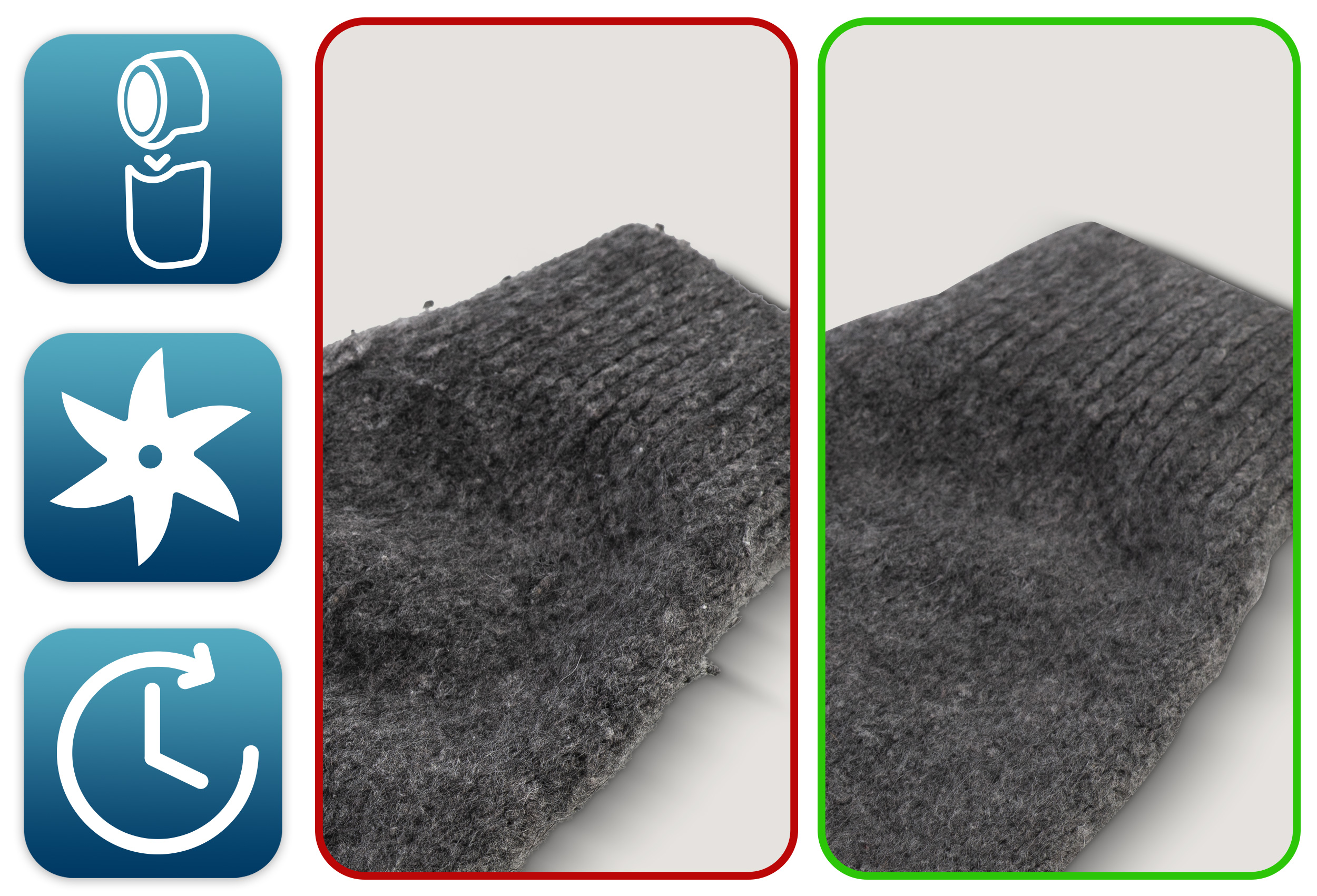 Porównanie skarpetki przed i po użyciu golarki do tkanin.